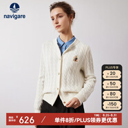 Navigare意大利小帆船全羊毛長袖針織開衫保暖毛衣2334094508 白 L 