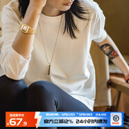 馬登女裝 雙紗純棉長袖t恤女圓領(lǐng)衛(wèi)衣秋季學(xué)生基礎(chǔ)百搭休閑打底衫 白茶色 馬登工裝 L