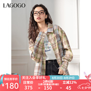lagogo純棉寬松格子襯衫女拉谷谷2025年春季新款復古休閑長(cháng)袖上衣 混色 L
