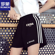 羅蒙（ROMON）官方女夏季薄款2025新款速干運(yùn)動(dòng)短褲高腰休閑褲外穿闊腿三分褲 CHINA三桿短褲 薄款 S _建議60-80斤
