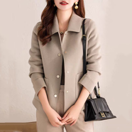 拉倫菲韻高端品牌 雙面羊絨大衣女短款秋冬新款韓版小個(gè)子100%羊毛呢外套 燕麥色 M 【100-115斤】