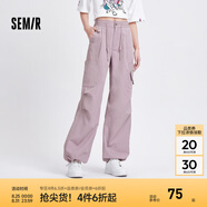 森馬（Semir）休閑褲女松緊腰闊腿褲高街酷颯風夏設計感抽繩工裝褲潮流潮酷 紫色調00377 XL