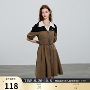伊布都（ibudu）三彩ibudu2025夏季新款撞色翻領(lǐng)收腰A字連衣裙短裙Polo裙女 咖黑 M 160/84A