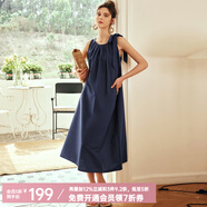 Olrain歐芮兒棕色無袖連衣裙女夏季新款寬松度假風(fēng)掛脖裙子沙灘裙 普魯士藍(lán) XL