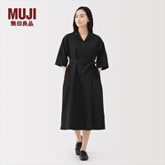 無印良品（MUJI）女式 易干平紋七分袖連衣裙女裝裙子25年秋季連身裙 BC2NSC5A 黑色 S （155/80A）