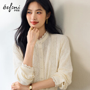 伊芙麗（eifini）伊芙麗磨毛蕾絲立領(lǐng)宮廷風(fēng)精致繡花花邊小上衣打底2025冬季新款女 珍珠白 預(yù)售 L 115-130斤