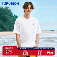 FILA FUSION斐樂(lè )潮牌女裝情侶款針織短袖衫2025春新款涼感防曬寬松T恤 標準白-WT M （170/92A/M）