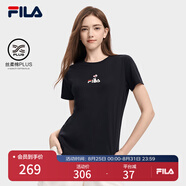 FILA斐樂(lè )官方女裝短袖T恤女夏季舒適經(jīng)典針織短袖小熊t上衣潮流時(shí)尚 正黑色-F11W329117F XL （175/92A/XL）
