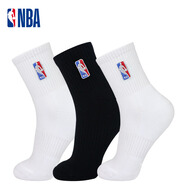 NBA男士中筒休閑運(yùn)動(dòng)襪秋冬毛巾底加厚毛圈精梳棉刺繡跑步籃球襪3雙