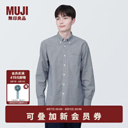 無印良品 MUJI 男式 棉水洗牛津 紐扣領 長袖襯衫 襯衣外套純棉全棉 藏青色格紋 L (175/100A)