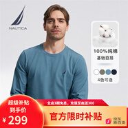 諾帝卡（NAUTICA）【全棉】男裝春夏款純棉柔軟親膚舒適圓領(lǐng)套頭長袖T恤男TE3301 鈷藍(lán)色4RA L