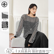 對(duì)白【AN大碼系列】鏤空微透條紋針織衫罩衫秋季微胖mm編織肌理感上衣 黑白相間 3XL