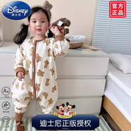 迪士尼（Disney）2024新款兒童連體睡衣a類全棉紗布春秋薄款女童秋季家居服防著涼 棕色熊 紗布棉(前四后二) 適合23 80 (參考高72-83cm)小碼偏大