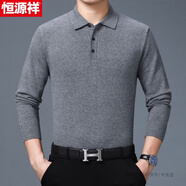 恒源祥柔軟舒適中年長袖t恤男秋冬新款翻領(lǐng)純色衣服爸爸裝寬松休閑打底 8060灰色 165
