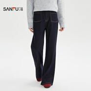 三福（SANFU）牛仔長(zhǎng)褲2025冬季時(shí)尚潮流前口袋喇叭褲褲子女裝 普洗藍(lán) 30