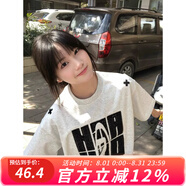 牧唯 美式刺繡短袖t恤男夏季2025新款純棉重磅半袖高街潮休閑百搭體恤 白花灰 L [建議110-130斤]