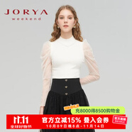 卓雅周末（JORYA weekend）2023秋新款簡約圓領(lǐng)波點(diǎn)網(wǎng)紗釘珠拼接修身針織衫EJWDAX1 米色 L
