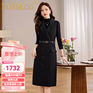 NOSSKISS奢侈高檔品牌長袖連衣裙女2025年春季新款通勤氣質(zhì)收腰毛呢套裝裙 黑色 M 建議105斤以內(nèi)