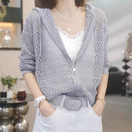 FSHE鏤空針織開(kāi)衫女連帽秋冬精致毛衣女時(shí)尚休閑長(cháng)袖寬松休閑針織衫女 灰色 S 80-100斤