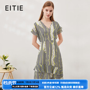 愛特愛（EITIE）復(fù)古印花雪紡連衣裙V領(lǐng)浪漫荷葉邊顯瘦通勤夏季新款7007707 夢綠43 M 160