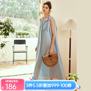 Olrain歐芮兒棕色無袖連衣裙女夏季新款寬松度假風(fēng)掛脖裙子沙灘裙 灰藍(lán)色 S