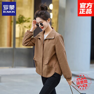 羅蒙休閑短外套女春秋2025大碼洋氣小外套40歲50中年媽媽時(shí)尚夾克上衣 深咖啡色 L
