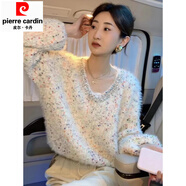 皮爾卡丹（pierre cardin）韓版釘珠彩色波點(diǎn)拼接軟糯毛衣女秋冬新款慵懶風(fēng)時(shí)尚氣質(zhì)長(cháng)袖上衣奶杏色版均碼 80-140斤可穿