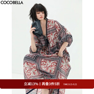 COCOBELLA波普印花異域風(fēng)連衣裙秋流蘇毛邊V領(lǐng)度假長裙FR930 波普 L