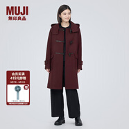 無印良品（MUJI）女式羊毛混牛角扣大衣長(zhǎng)款連帽毛呢呢子外套秋冬季外衣女裝 深紫紅色 L (165/88A)