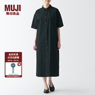 無印良品（MUJI）女式 涼爽 五分袖 襯衫連衣裙 BCL65C3S 襯衫裙裙子長裙 黑色 S(155/80A)