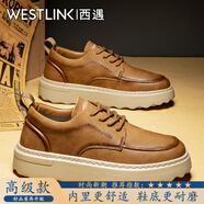 西遇（Westlink）男鞋秋季爆款2025新款低幫時(shí)尚潮鞋復古百搭男士休閑皮鞋子男款 土黃【高級款】 單層 41 （標準運動(dòng)鞋尺碼）