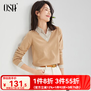 歐莎（OSA）小香風(fēng)假兩件黑色針織衫女外穿春秋季2025年新款打底上衣 深杏色A S