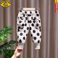迪士尼（Disney）女童春秋款褲子女寶寶新款洋氣運(yùn)動褲韓版波點(diǎn)休閑褲兒童哈倫褲潮 米白色 503款 80 可開檔建議身高75-85
