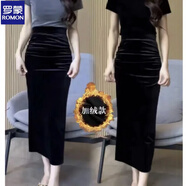 羅蒙百搭秋冬裙新款女裝修身顯瘦中長款氣質(zhì)包臀半身裙 黑色(款) 加絨 XL 115-125斤