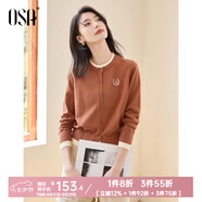歐莎（OSA）假兩件焦糖色針織衫女2025春季新款修身顯瘦刺繡套頭毛衣 焦糖色 XL
