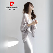 皮爾卡丹（pierre cardin）法式Chic高級感馬海毛針織開(kāi)衫女早秋慵懶風(fēng)白色毛衣披肩外搭罩衫 灰紫色 S 推薦80-95斤