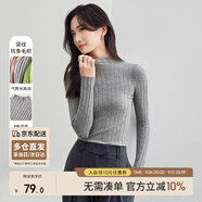 尚都比拉半高領(lǐng)打底衫女春秋針織衫洋氣內搭慵懶風(fēng)外穿上衣 灰藍色 均碼