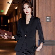 ROWILUX高端醋酸緞面西裝套裝女感七分袖夏季氣質(zhì)職業(yè)套裝杏色中袖薄西服 黑色西裝+褲子1 S 80斤90斤