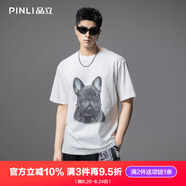 PINLI品立2025夏季新款狗狗印花燙鉆短袖T恤男休閑圓領(lǐng)體恤衫上衣 白色 M (170)
