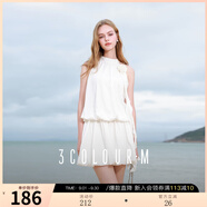三彩獨(dú)醒2025夏季新款法式假兩件連衣裙掛脖露肩立體花朵裙F 珍珠白 S 155/80A