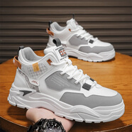 合季高幫男鞋冬季新款運動(dòng)休閑鞋男潮流鞋子男增高老爹鞋加絨保暖棉鞋 白色 40