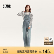 森馬史努比IP牛仔褲女闊腿褲春秋背帶褲休閑可愛(ài)109524124007