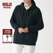 無印良品 MUJI 男女通用 緊密編織毛圈 拉鏈連帽衫 休閑外套 無性別 衛(wèi)衣 黑色 S -M(165/88A)
