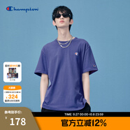 Champion冠軍短袖夏季新款男女全棉舒適簡約小C LOGO圓領情侶套頭T恤 湖藍色 L