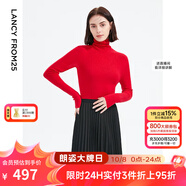 朗姿【王楚然同款】純羊毛高領(lǐng)針織衫秋冬內(nèi)搭打底上衣曠野美拉德 中國紅 M