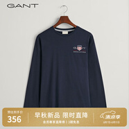 GANT【100%棉】甘特春季休閑刺繡柔軟內(nèi)搭經(jīng)典純色圓領(lǐng)長袖男T恤 433夜藍色 S