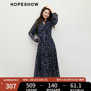 紅袖波點收腰連衣裙2025春季新款女裝飄帶垂感顯瘦百搭氣質(zhì)長袖雪紡裙 藏青495 S