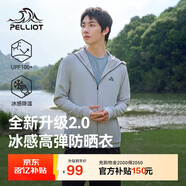 伯希和（Pelliot）戶外防曬衣男防紫外線夏季外套涼感透氣高彈釣魚服11421241灰XXL