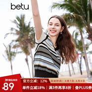 百圖betu女裝夏季新款毛針織衫減齡假兩件套撞色條紋馬甲2404T02 藍(lán)色 M