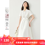 梵希蔓白色短袖襯衫連衣裙女夏季新款法式氣質高腰顯瘦a字中長裙 M6203 米白色 L
